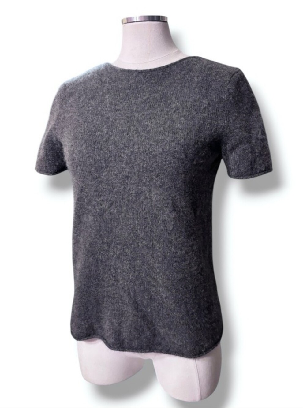 THEORY Dark Grey Cashmere Crew Neck Short Sleeve Sweater Size Small VINTAGE